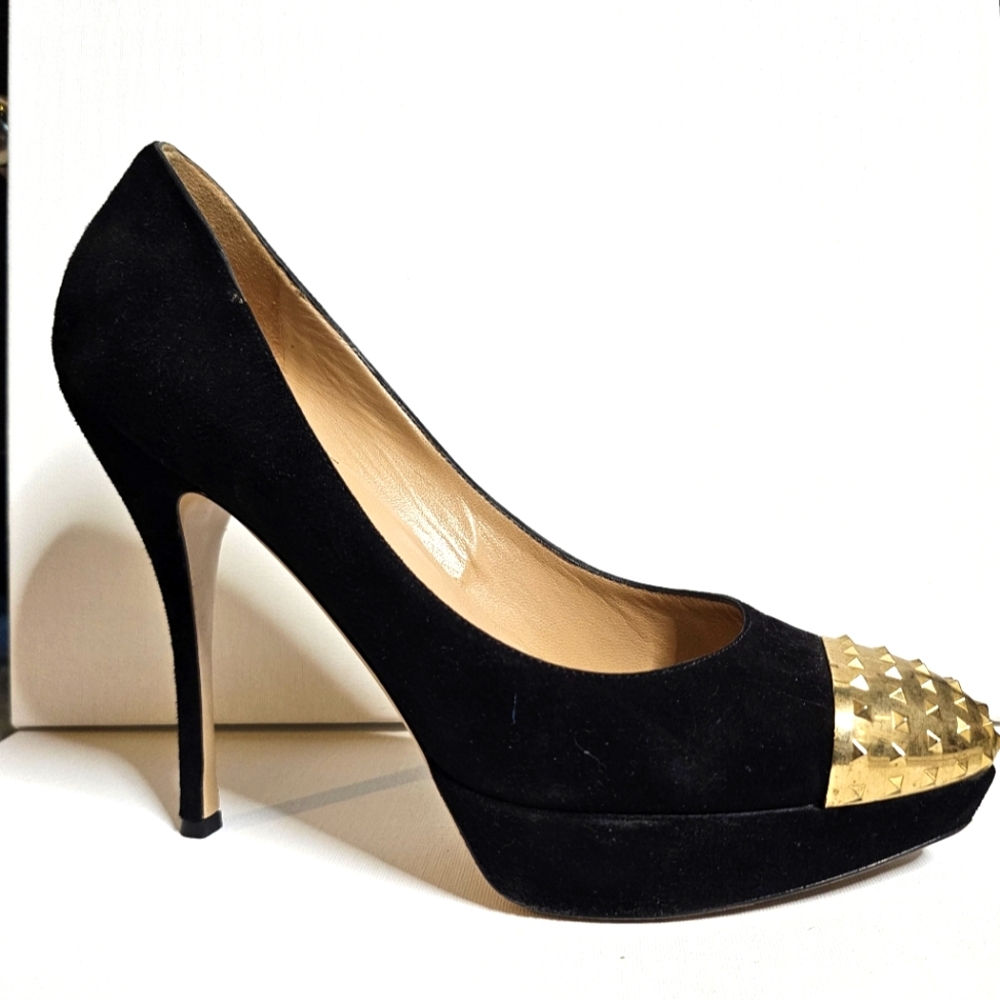 Black Valentino platform stiletto pumps with gold studs in the front. Size 41.